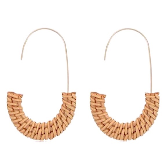 Anthropologie Jewelry - Rattan Woven Half Hoop Gold Drop Earrings